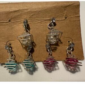 3 pairs of Earrings Colorful Glass Diamonds